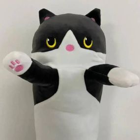 М'яка іграшка-подушка Кіт Батон обіймашка 110см Чорний з білим