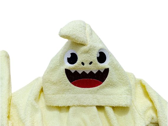 Халат дитячий з капюшоном натуральний махровий з вишивкою акульонок BABY SHARK жовтий 140 | Зображення 3