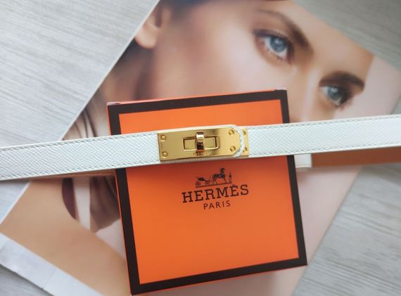 Трендовий шкіряний вузький ремінь Hermes white/gold | Зображення 5