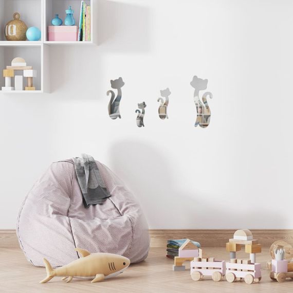 Дзеркальний декор акриловий самоклеючий Котики срібло, 4шт (D) SW-00002494 | Зображення 5