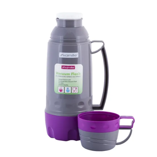 Термос 1л зі скляною колбою і 3 пластиковими чашками KAMILLЕ 2080 | Зображення 1