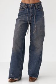 Жіночі джинси на зав'язках із потертостями - темно-синій цвет, 40р (є розміри)