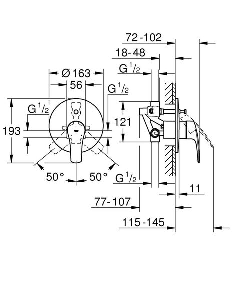 Змішувач прихованого монтажу на 2 споживача Grohe Eurosmart New (33305003) | Зображення 3