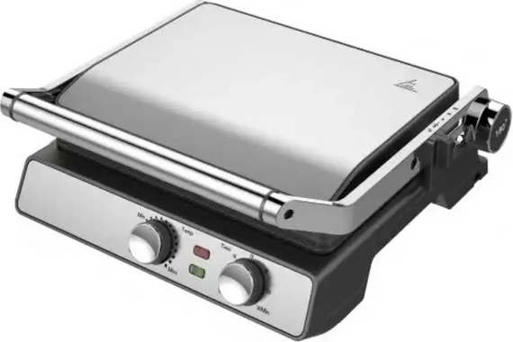 Електрогриль Rotex RSM550-XL MasterGrill контактний гриль-барбекю 180° зі знімними антипригарними пластинами 2000 Вт Серебристий | Зображення 1