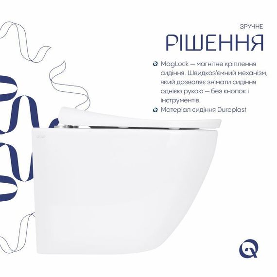 Унітаз підвісний Qtap Robin ML Ultra Quiet 490×365×325 мм, із сидінням Soft-close MagLock, White QTROBML26W49621 | Зображення 3
