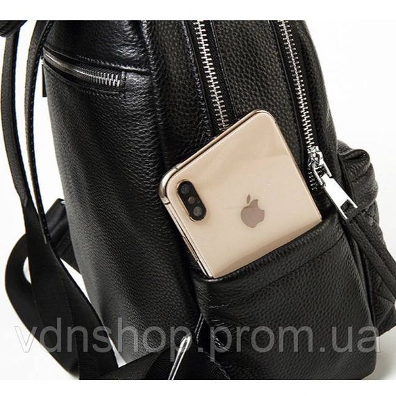 Женский кожаный рюкзак городской 35х26х17, наплечник из натуральной кожи, черный | Зображення 3
