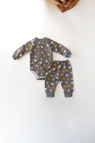 Теплий комплект: бодик із начосом і штанці для малюків, принт Мордочки 86