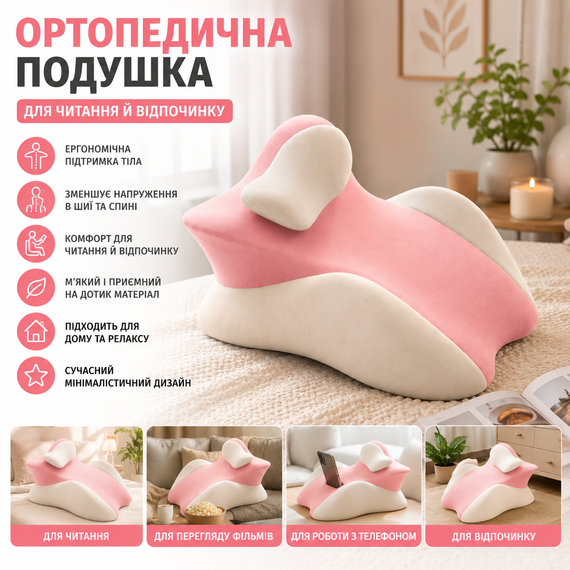 Розовая Подушка ортопедическая pillow-06 / Клинообразная подушка для сна из полиэстера / Ортопедическая подушка для поддержания те