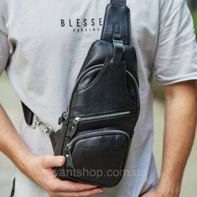 Чоловіча сумка-слінг шкіряна чорна TIDING BAG TM-84531