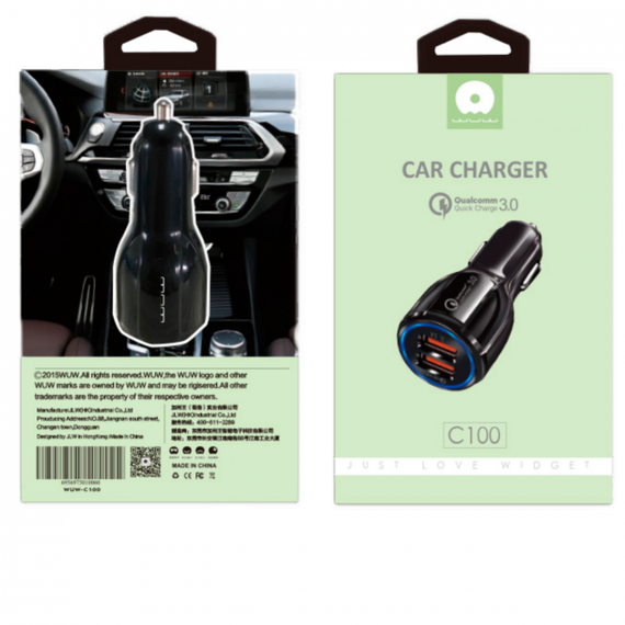 Автомобільний зарядний пристрій WUW C100 Black | Зображення 1