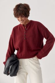 В'язана вільна кофта з ґудзиками на горловині - бордо цвет, ONE SIZE (є розміри)