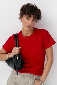 Однотонна жіноча еластична футболка - червоний цвет, ONE SIZE (є розміри)