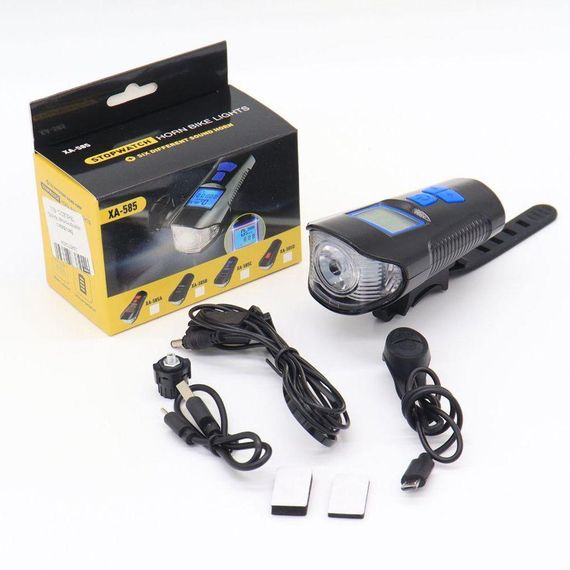 Велофара с компьютером и сигналом, от USB, XA-585-T6+2LED / Водостойкий велосипедный фонарь / Велокомпьютер | Зображення 9