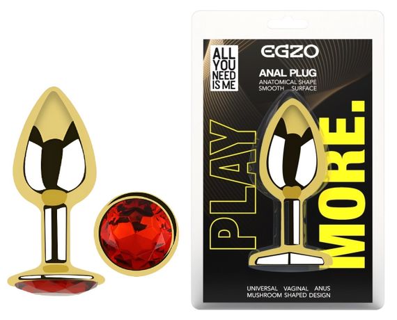 Анальна пробка з кристалом EGZO - Gold Round Plug Red size S Sex Aura