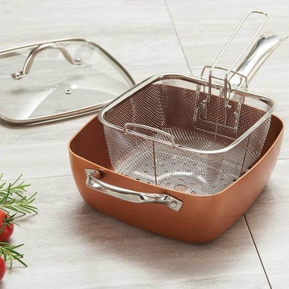 Сковорода-фритюрница UNIQUE UN-5251 квадратная антипригарная с пароваркой и кастрюлей + стеклянная крышка 24 | Зображення 1