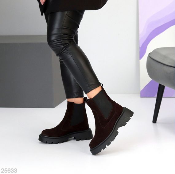 Зручні зимові черевики челсі колір Шоколад з еластичною вставкою | Зображення 3