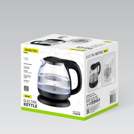 Електрочайник скляний Maestro MR-055-BLACK, 1 л, 1100 Вт, з підсвіткою | Зображення 4