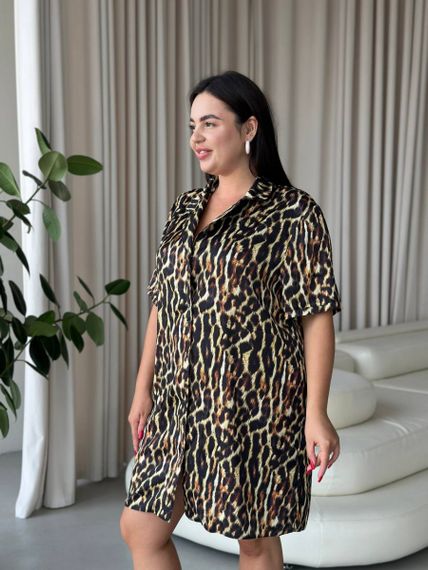 Шовкова леопардова сорочка на ґудзиках для дому PLUS SIZE | Зображення 3