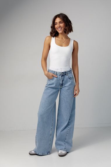 Джинсы wide leg с двойным поясом - джинс цвет, 40р (есть размеры) | Зображення 2