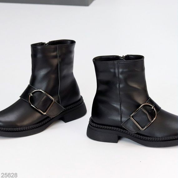 Стильні чорні шкіряні черевики з утеплювачем низький хід | Зображення 1