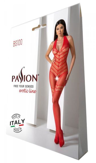 Бодістокінг з плетінням на животику Passion BS100 One Size, red, декоративний шов, з доступом | Зображення 5