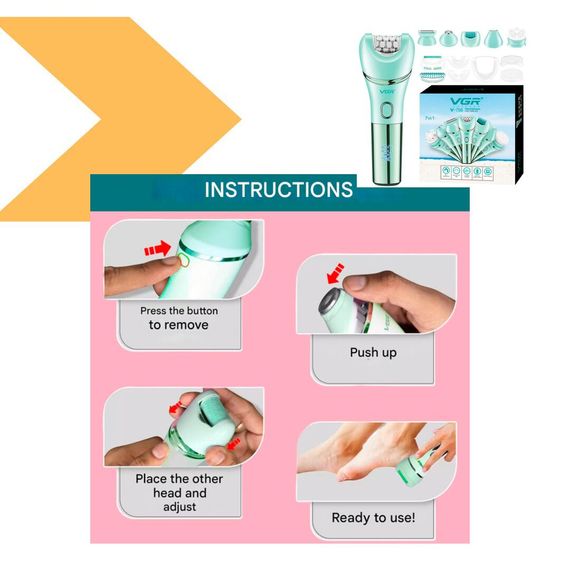 Епілятор VGR 7 в 1 V-756 GREEN, 7 насадок, IPX7 (46269-V-756 GREEN_708) | Зображення 1