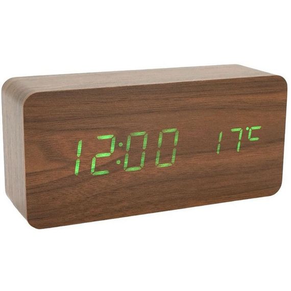 Электронные часы VST-862-4, с датчиком температуры, будильник, питание от USB. DF-727 Цвет: коричневый-зеленый