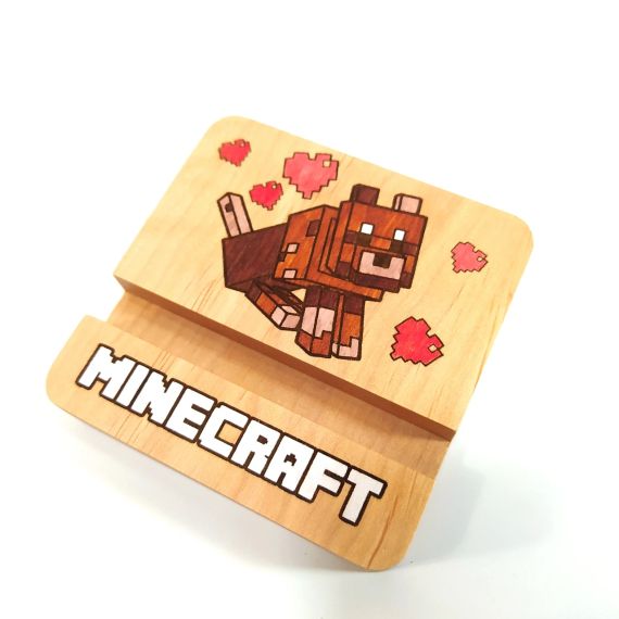 Підставка тримач під смартфон планшет Minecraft песик 10х10х2 см Майстерня містера Томаса Дерево | Зображення 6