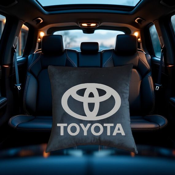 Авто Подушка c вышивкой логотипа марки Тойота Toyota черный автомобилисту 00183