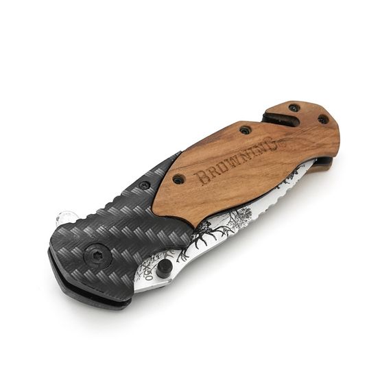 Ніж складний Browning-X50-3D, ручка сталь + карбон + дерево, довжина 206 мм, 250 гр, Box | Зображення 1