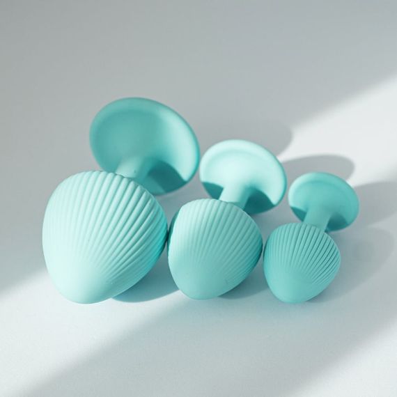 Набір анальних пробок з рельєфом UPKO The Mushroom силіконові, блакитні, 3 шт. sexstyle