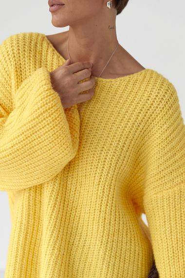 Однотонний джемпер крупної в'язки - жовтий цвет, ONE SIZE (є розміри) | Зображення 3