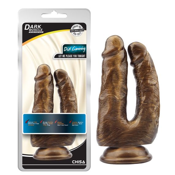 Фалоімітатор подвійний реалістичний Chisa Dark Muscle на присосці, золото sexstyle | Зображення 1