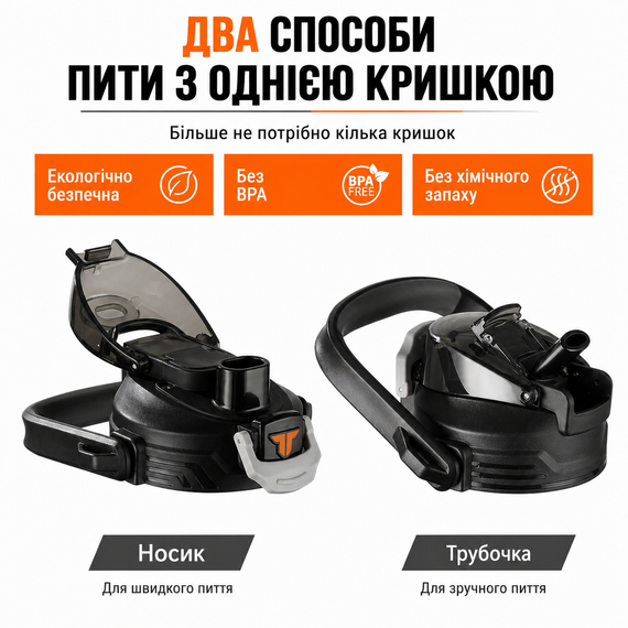 Бутылка для воды TKK 2л (2000 мл) - Спортивная фляга из экологичного Tritan, черная, с ремешком и шкалой | Зображення 9