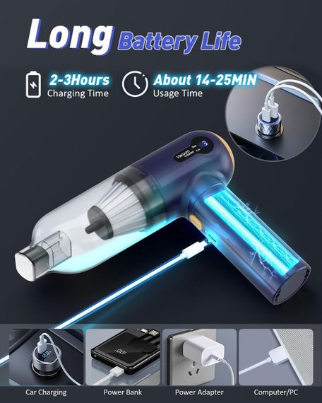 Портативний пилосос для всмоктування, видування, надування й накачування 4 в 1, 15000 Па, 7 насадок | Зображення 3