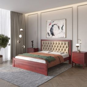 Двоспальне дерев'яне ліжко Mebigrand Торонто Т3 Махонь/Аляска 23 (бежевий) 160х200 см (MBG-7648)