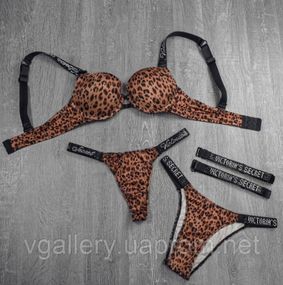 Комплект жіночої білизни Victoria`s Secret 5 в 1 зі знімними бретелями (5 одиниць у комплекті) 85B, Леопардовий, У подарунковому