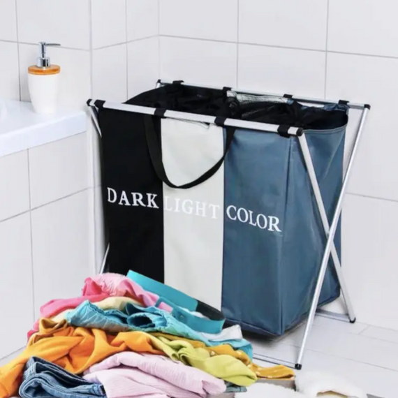 Кошик для білизни з 3 відсіками, Органайзер для сортування речей Laundry Basket   знижка | Зображення 2