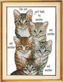 Набор для вышивания по нанесённой на канву схеме "Five little kittens". AIDA 14CT printed 23*33 см