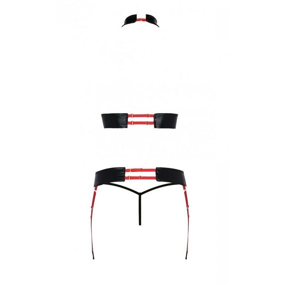 Комплект жіночої білизни з ремінців Passion AZIZA S/M, red, бюстгальтер, пояс, стринги | Зображення 3