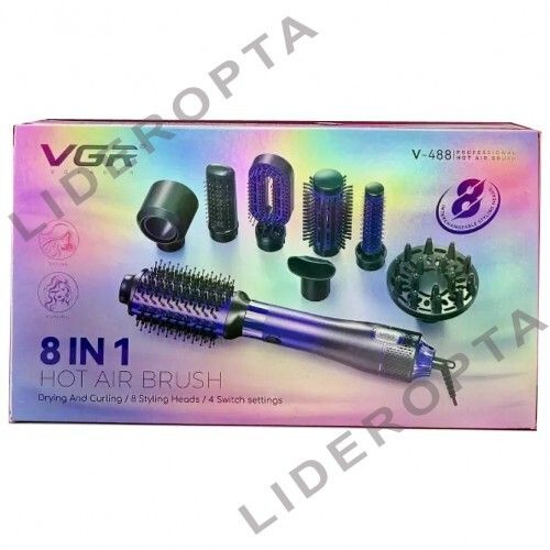 Фен-щітка стайлер XPRO V-488 Purple 8 в 1 з 8 насадками та 4 режимами (45703-V-488 PURPLE_1131) | Зображення 1
