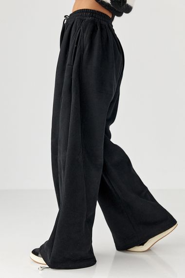 Жіночі теплі спортивні штани палаццо - чорний цвет, L/XL (є розміри) | Зображення 4