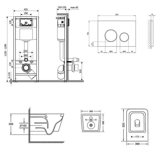 Готове рішення Qtap для ванної кімнати: підвісний унітаз Crow Rimless 520х360х290 + комплект інсталяції Nest 4 в 1 (кругла | Зображення 1