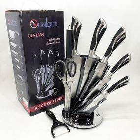 Набор ножей UNIQUE UN-1834 с вращающейся подставкой 9 предметов, Ножи кухонные из нержавеющей стали