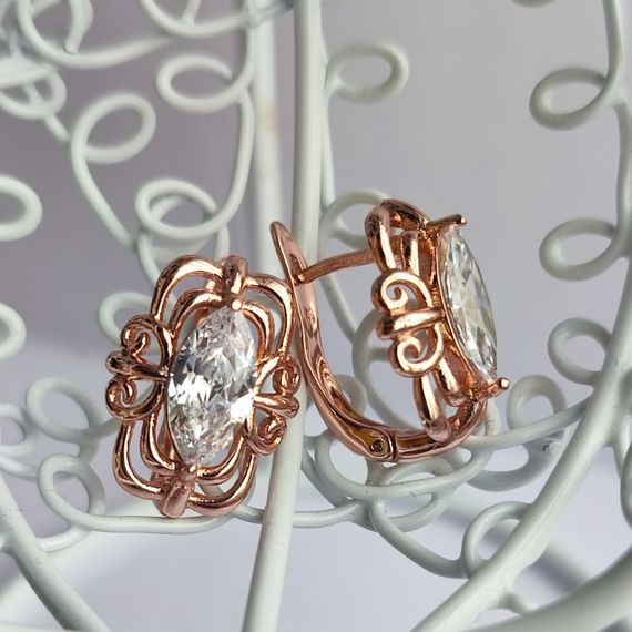 Сережки медицинское золото, розмір 16/12 мм, вага 3,3гр, цирконій | Зображення 1