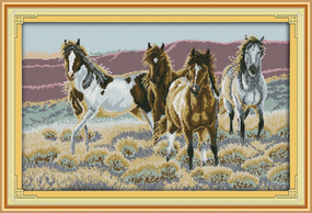 Набор для вышивания по нанесённой на канву схеме "The four horses". AIDA 14CT printed 60*40 см