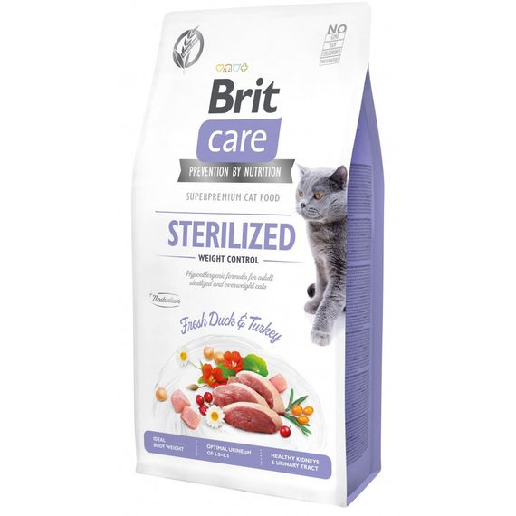 Корм сухий Brit Care Cat Grain Free Sterilized Weight Control для стерилізованих котів з надмірною вагою з качкою та індичко