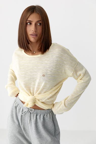 Легкий в'язаний джемпер у смужку - лимонний цвет, ONE SIZE (є розміри) | Зображення 4