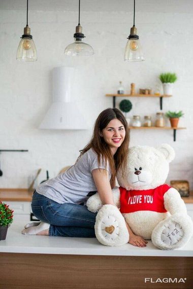 Мишка с латками плюшевый в футболке Yarokuz Me To You 100 см Молочный