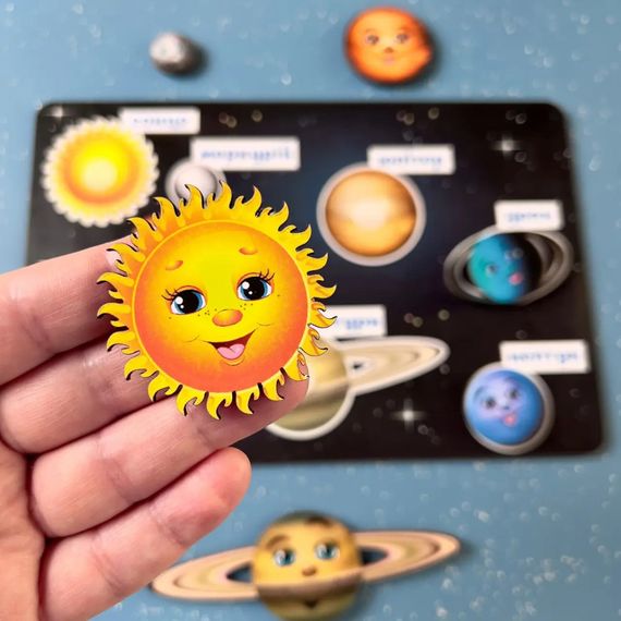 Дерев'яна розвиваюча дошка "Космос" Ubumblebees  (ПСД021) PSD021 планети на липучках | Зображення 1